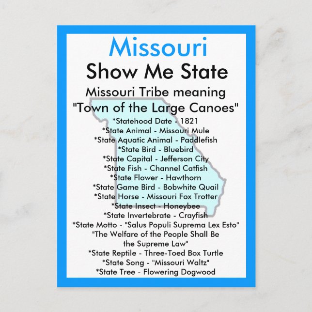 About Missouri Postcard (Front)
