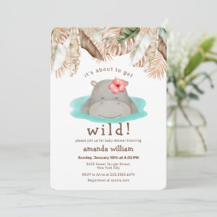About To Get Wild Boho Tropical Hippo Baby Shower  Invitation