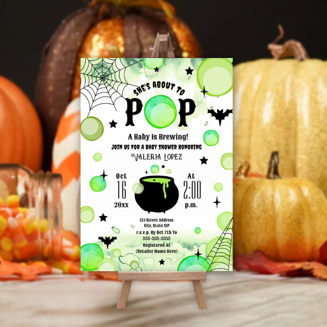 About To Pop Baby Is Brewing Halloween Baby Shower Invitation (Creator Uploaded)