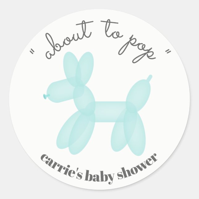 About To Pop Blue Balloon Animal Baby Shower Classic Round Sticker (Front)