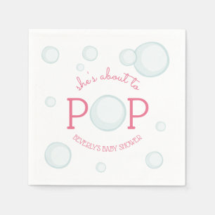 About to Pop  Bubbles Baby Shower Pink Napkin
