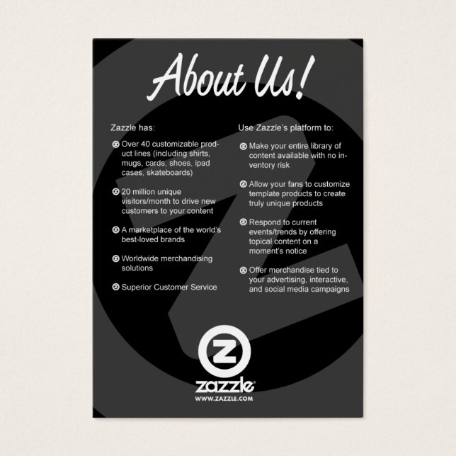 About Us Card (Front)