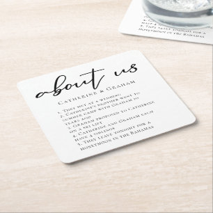 About Us Wedding Couple Facts Trendy Square Paper Coaster
