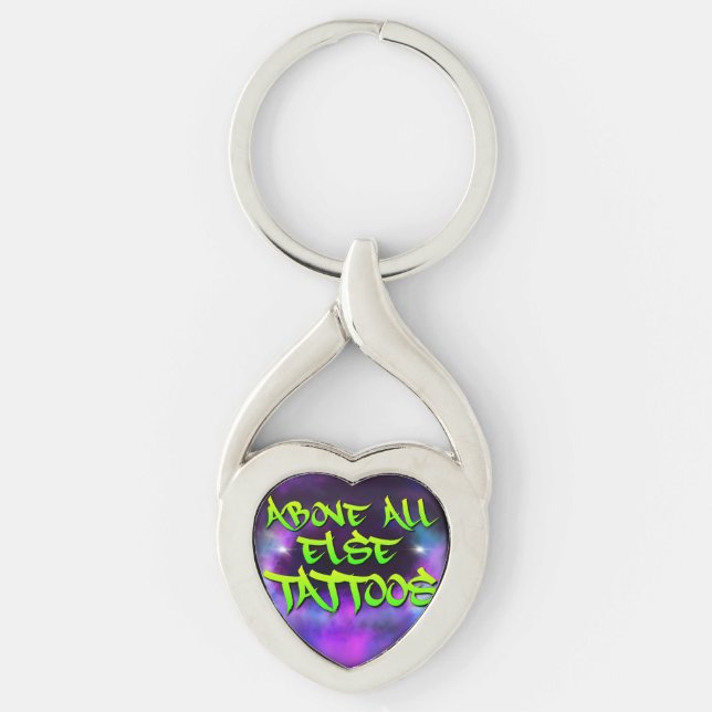 Above All Else Tattoos Metal Heart Keychain (Front)