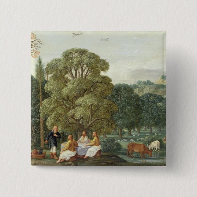 Abraham entertaining the Three Angels 15 Cm Square Badge (Front)
