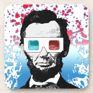 Abraham Lincoln 3D Glasses Patriotic Red Blue Coaster