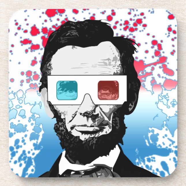 Abraham Lincoln 3D Glasses Patriotic Red Blue Coaster (Front)