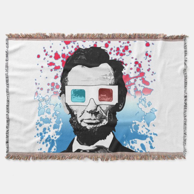 Abraham Lincoln 3D Glasses Patriotic Red Blue Throw Blanket (Front)