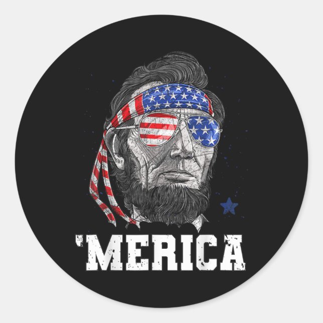 Abraham Lincoln 4th Of July Merica Men Women Ameri Classic Round Sticker (Front)