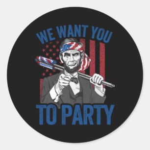 Abraham Lincoln 4th Of July Shirt Men American Usa Classic Round Sticker