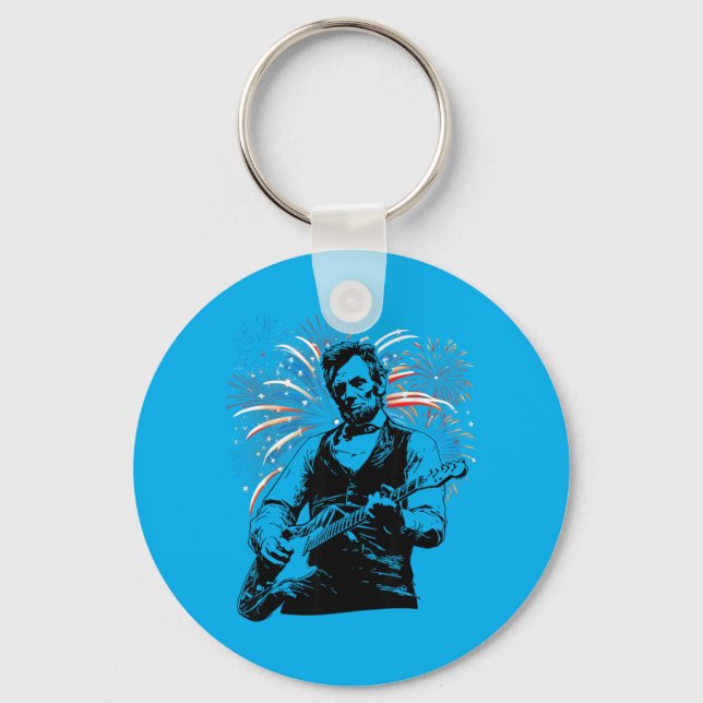 Abraham Lincoln Abe Lincoln Playing Guitar Retro Key Ring (Front)