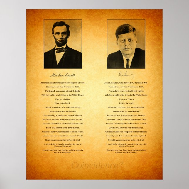 Abraham Lincoln and John F Kennedy Conspiracy Poster (Front)