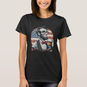 Abraham Lincoln Drinking 4th of July American Flag T-Shirt