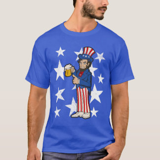 Abraham Lincoln Drinking A Beer Funny 4th of July T-Shirt