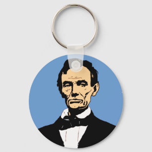 Abraham Lincoln Illustration on Blue Key Ring