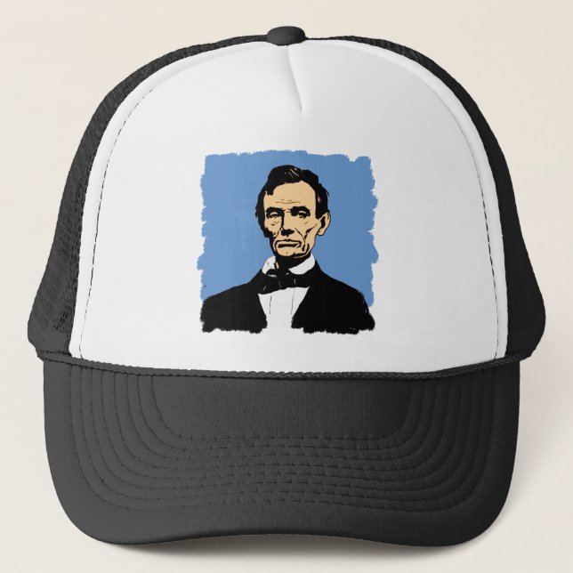 Abraham Lincoln Illustration on Blue Trucker Hat (Front)