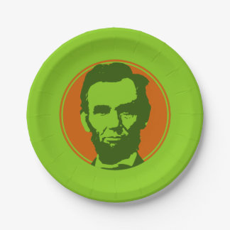 Abraham Lincoln in Pop Art Orange & Green Paper Plate