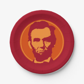 Abraham Lincoln in Pop Art Orange & Red Paper Plate