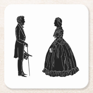 abraham lincoln mary todd lincoln silhouette square paper coaster