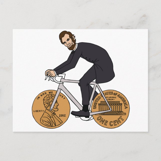 Abraham Lincoln On A Bike With Penny Wheels Bottle Postcard (Front)