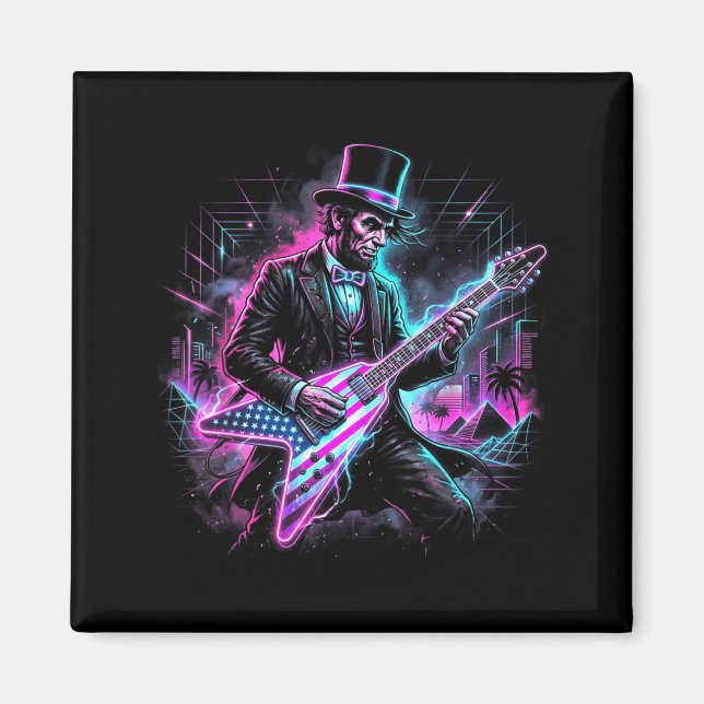 Abraham Lincoln Playing Electric Guitar Abe Funny Magnet (Front)