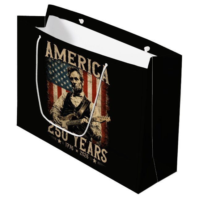 Abraham Lincoln Playing Guitar 4th July Large Gift Bag (Front Angled)