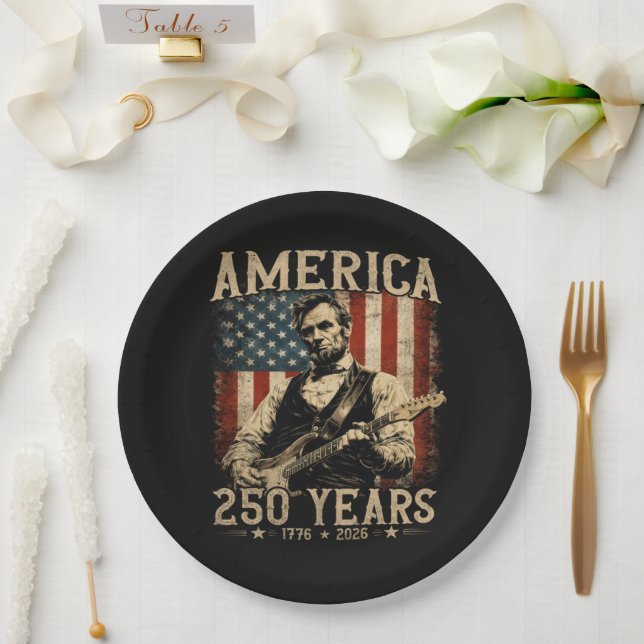 Abraham Lincoln Playing Guitar 4th July Paper Plate (Wedding)