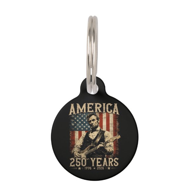 Abraham Lincoln Playing Guitar 4th July Pet Tag (Front)