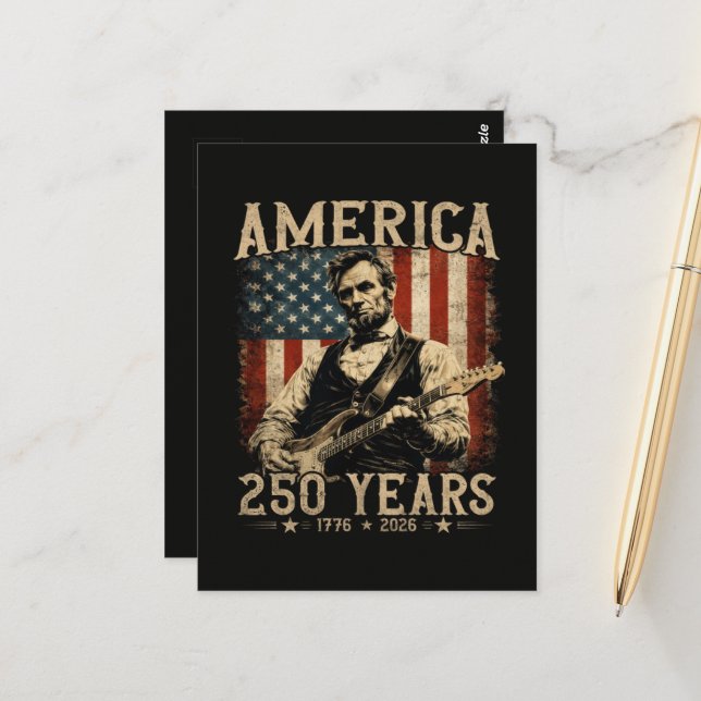 Abraham Lincoln Playing Guitar 4th July Postcard (Front/Back In Situ)