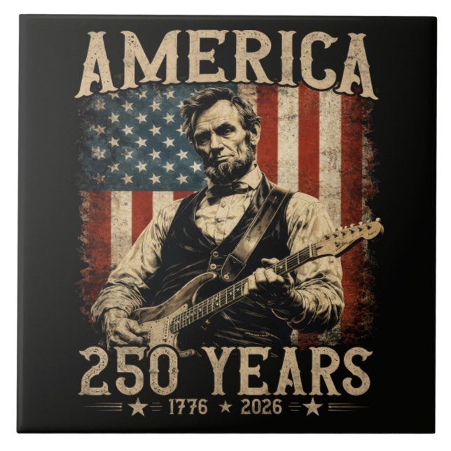 Abraham Lincoln Playing Guitar 4th July Tile (Front)