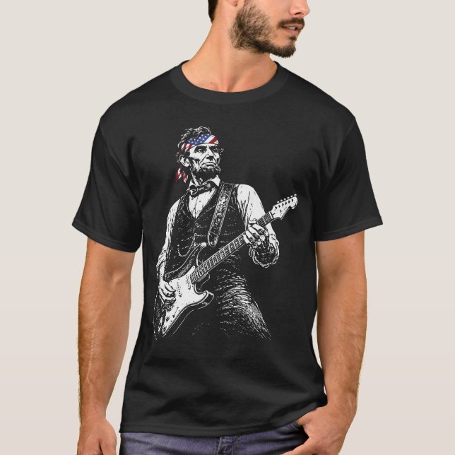 Abraham Lincoln Playing Guitar T-Shirt (Front)