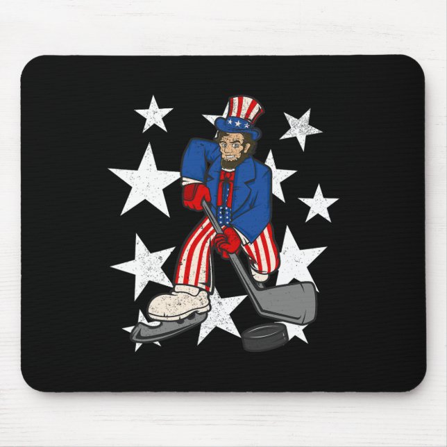 Abraham Lincoln Playing Hockey Fun 4th of July Hoc Mouse Pad (Front)