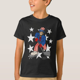 Abraham Lincoln Playing Hockey Fun 4th of July Hoc T-Shirt