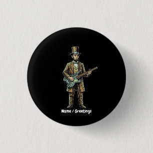 Abraham Lincoln Rocking Headless Guitar Woodblock 3 Cm Round Badge