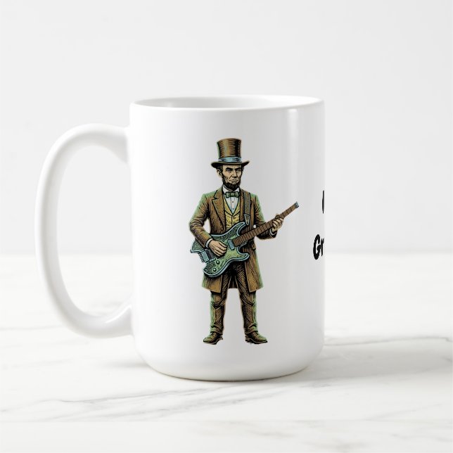 Abraham Lincoln Rocking Headless Guitar Woodblock  Coffee Mug (Left)