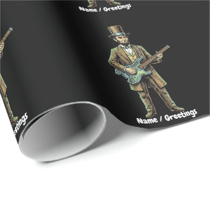 Abraham Lincoln Rocking Headless Guitar Woodblock Wrapping Paper