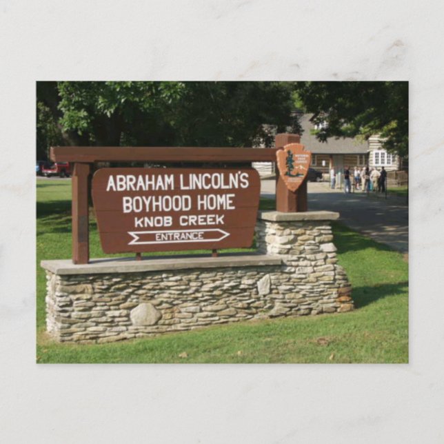 Abraham Lincoln's Boyhood Home Sign, Knob Hill, KY Postcard (Front)