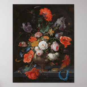 Abraham Mignon Still Life with Flowers and a Watch Poster