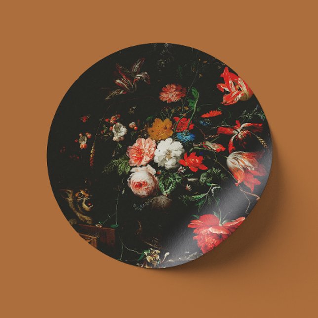 Abraham Mignon The Overturned Bouquet. Floral Classic Round Sticker (Creator Uploaded)
