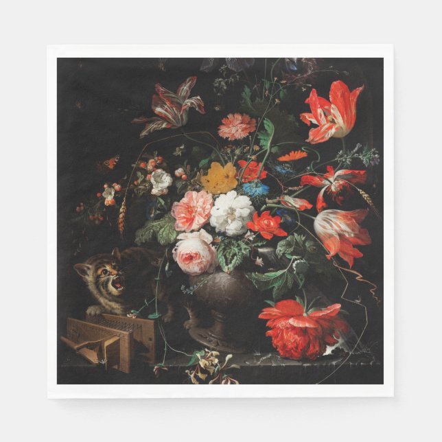 Abraham Mignon The Overturned Bouquet. Floral Napkin (Front)