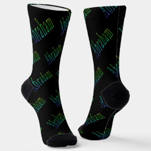 Abraham Name In Green Blue And Yellow, Socks