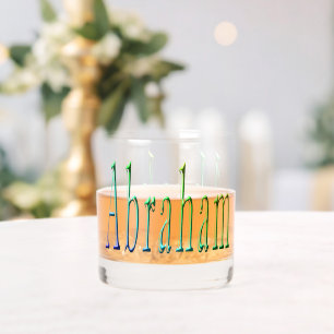 Abraham Name In Green Blue And Yellow, Whiskey Glass