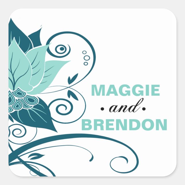 Abraxas Abstract Floral Favour | aqua teal Square Sticker (Front)