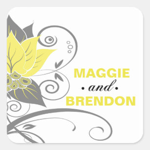 Abraxas Abstract Floral Favour yellow charcoal Square Sticker