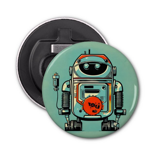 Abrebotellas vintage robot old dirty rustic bottle opener (Front)