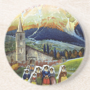 Abruzzo Italy Vintage Travel Poster Art with Women Coaster