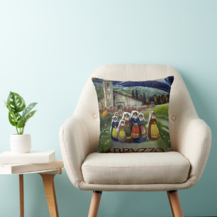 Abruzzo Italy Vintage Travel Poster Art with Women Cushion