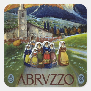 Abruzzo Italy Vintage Travel Poster Art with Women Square Sticker