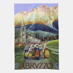 Abruzzo Italy Vintage Travel Poster Art with Women Tea Towel