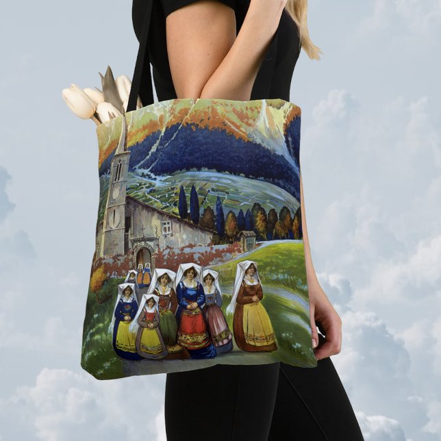 Abruzzo Italy Vintage Travel Poster Art with Women Tote Bag (Creator Uploaded)
